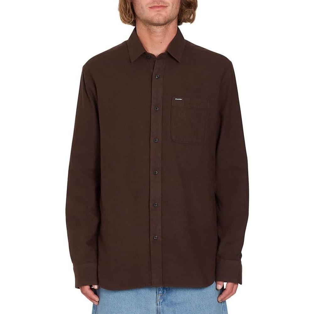 image:imageVolcom Mens Caden Solid Long Sleeve Button Down ShirtDark Brown
