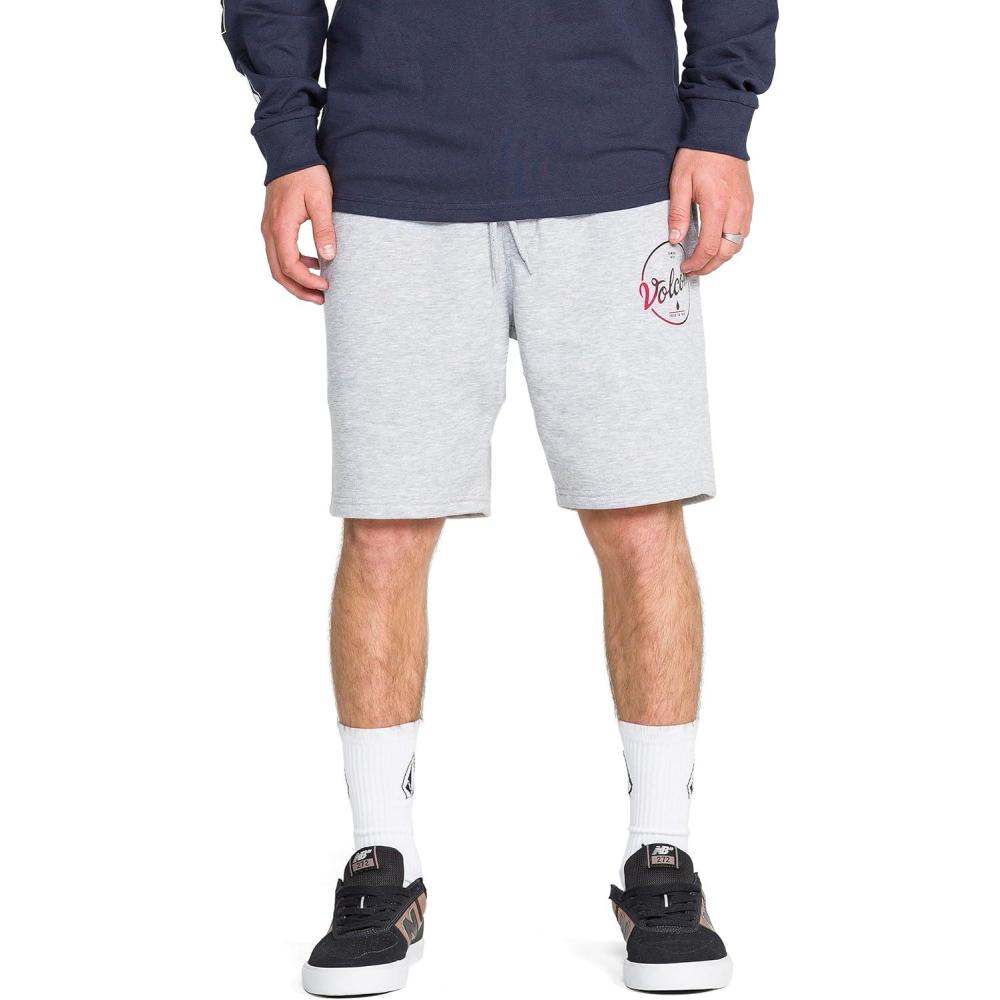 image:imageVolcom Mens Elastic Waist SweatShorts with Drawstring Fleece Lounge Shorts Soft Cotton Blend Relaxed FitGrey White