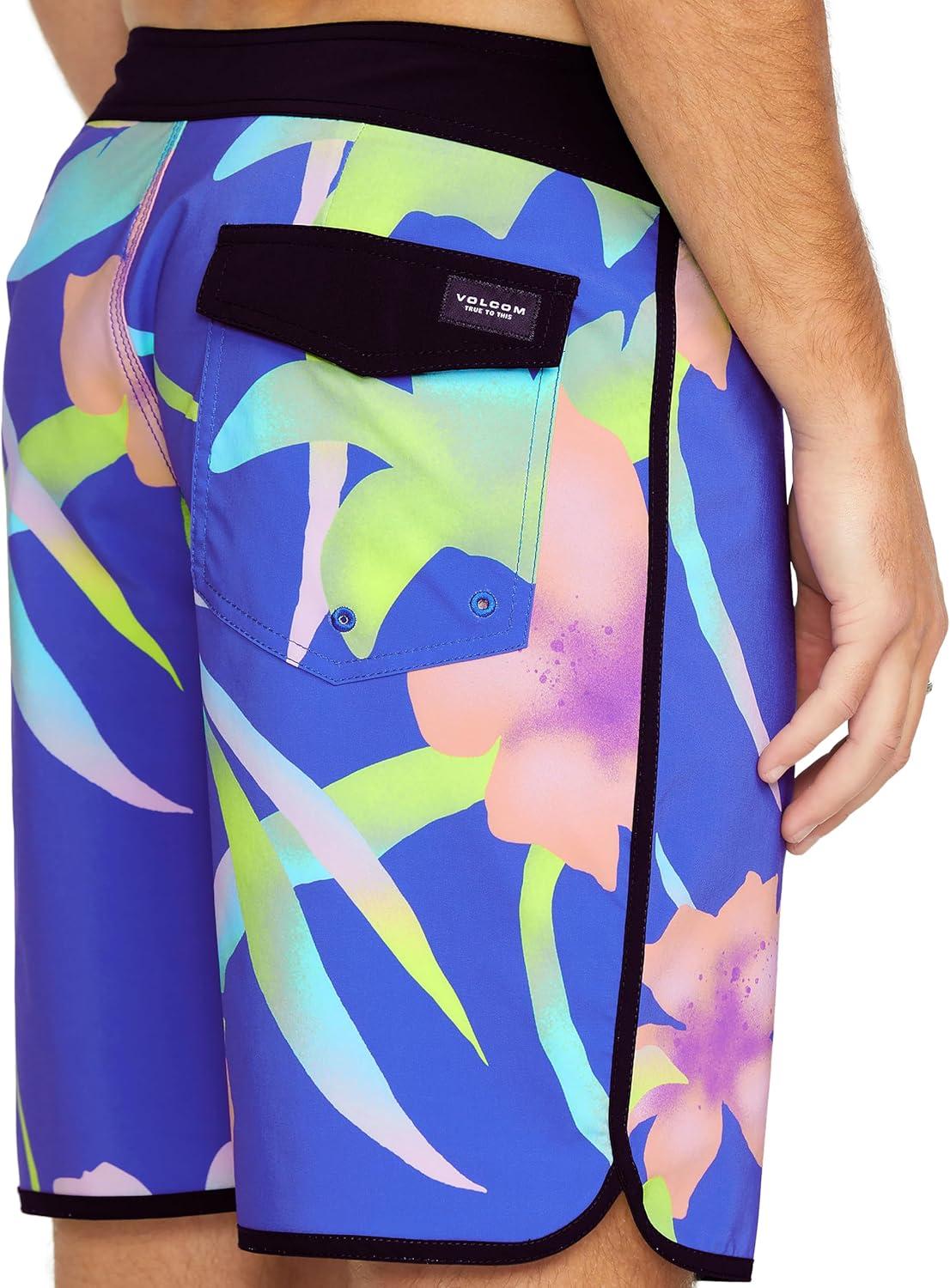 image:imageVolcom Mens Modtech 19 Boardshorts 4Way Stretch Performance Swim Trunks with Cinch Fly and Back PocketAzure