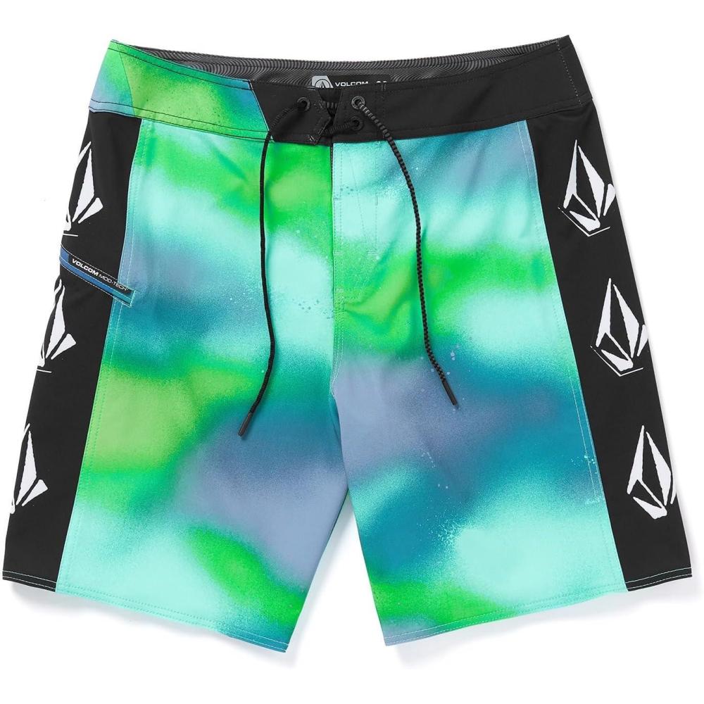 image:imageVolcom Mens Modtech 19 Boardshorts  4Way Stretch Performance Swim Trunks with Cinch Fly and Back PocketLime