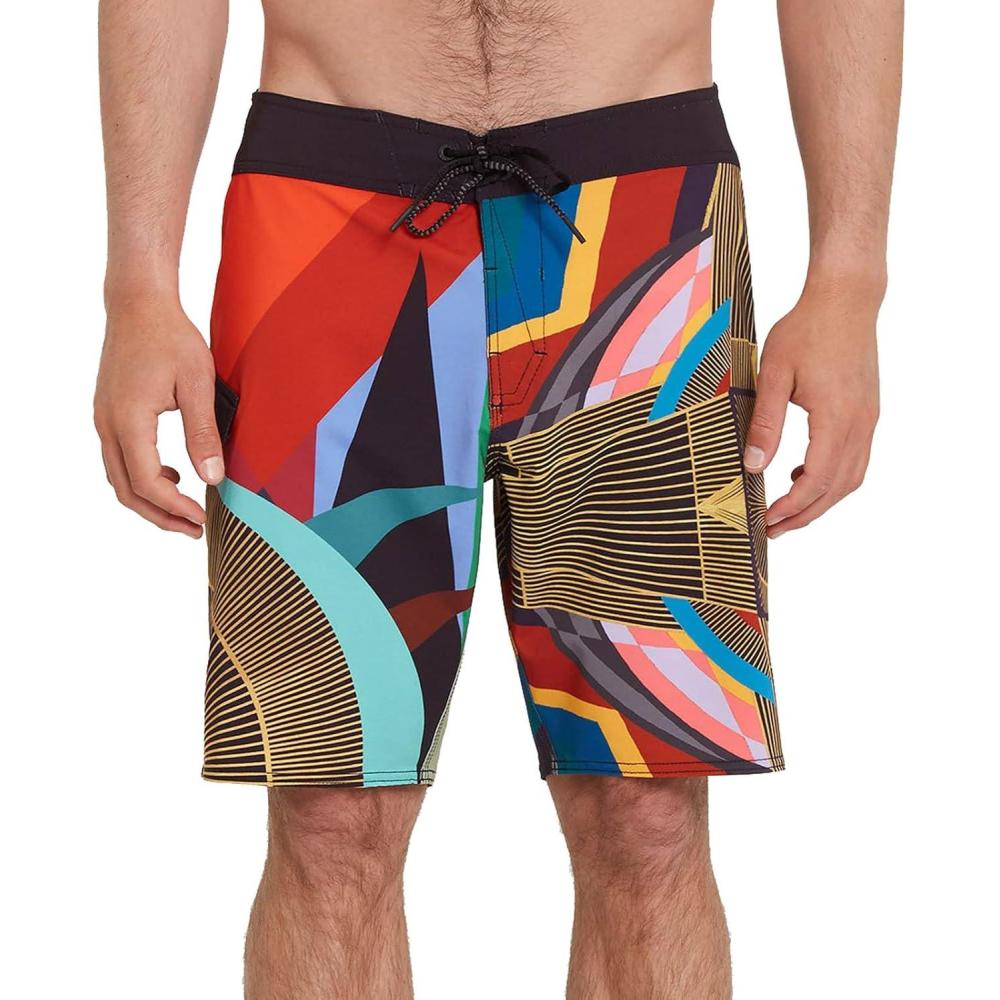 image:imageVolcom Mens Modtech 19 Boardshorts 4Way Stretch Performance Swim Trunks with Cinch Fly and Back PocketMred