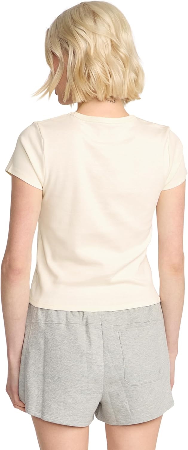 image:imageVolcom Womens Have a Clue Short Sleeve Tee Fitted TShirt with Striped Neck TapingBone White