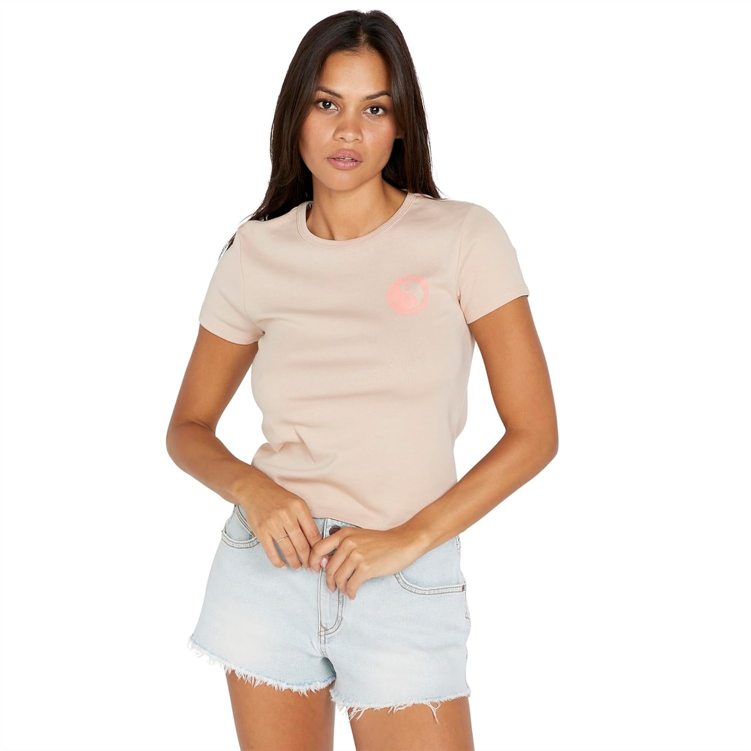 image:imageVolcom Womens Have a Clue Short Sleeve Tee Fitted TShirt with Striped Neck TapingDusty Rose
