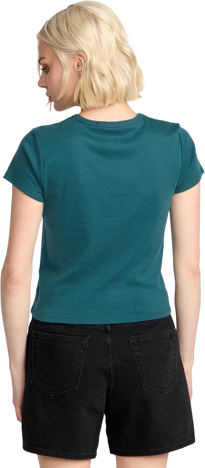 image:imageVolcom Womens Have a Clue Short Sleeve Tee Fitted TShirt with Striped Neck TapingEmerald Green