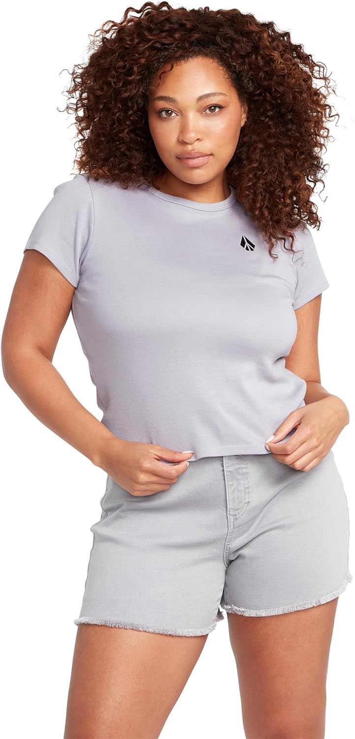 image:imageVolcom Womens Have a Clue Short Sleeve Tee Fitted TShirt with Striped Neck TapingMoonbeam