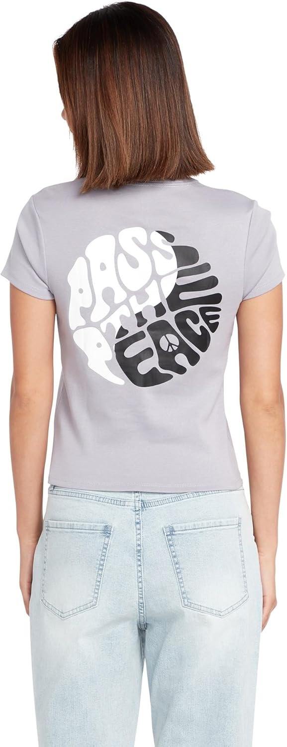 image:imageVolcom Womens Have a Clue Short Sleeve Tee Fitted TShirt with Striped Neck TapingMoonbeam
