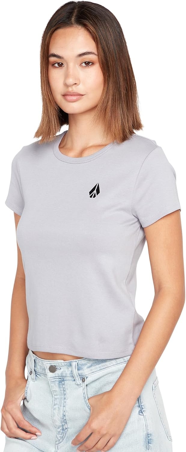 image:imageVolcom Womens Have a Clue Short Sleeve Tee Fitted TShirt with Striped Neck TapingMoonbeam