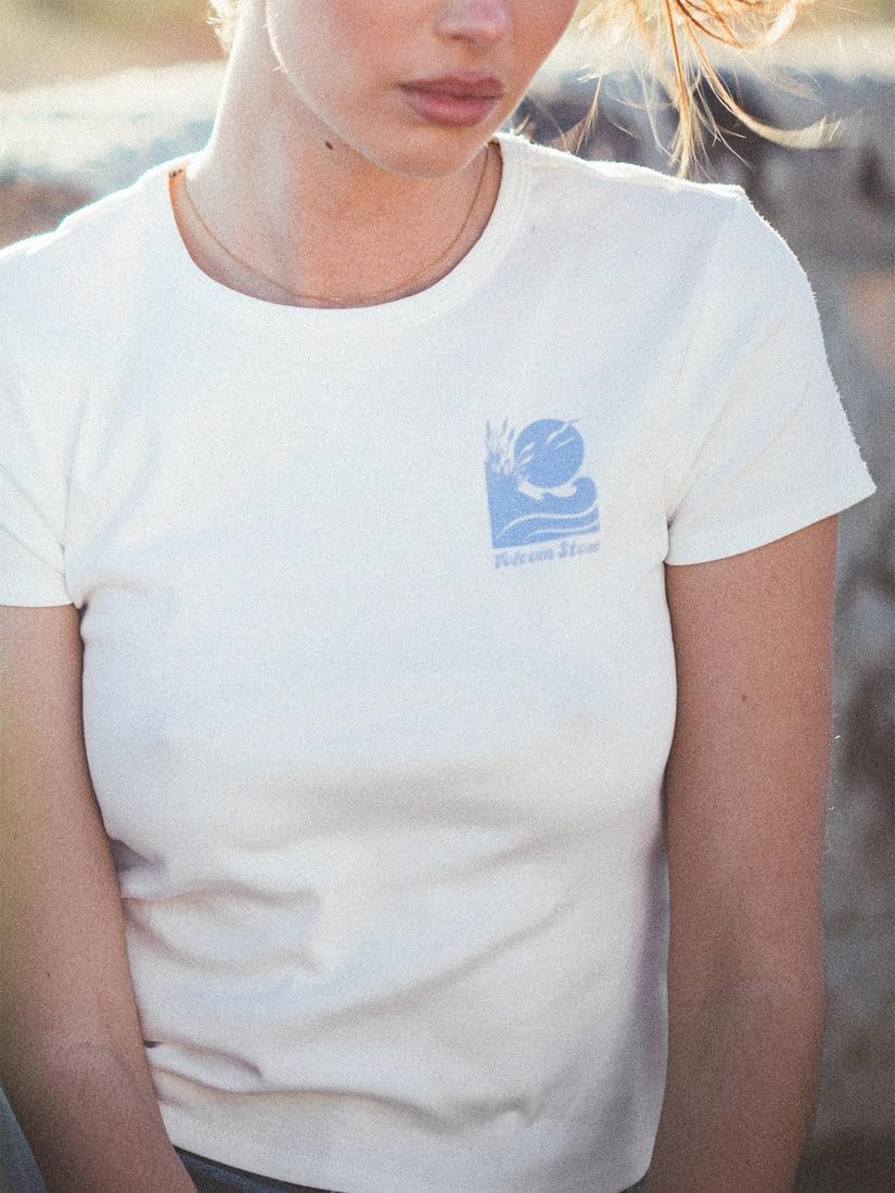 image:imageVolcom Womens Have a Clue Short Sleeve Tee Fitted TShirt with Striped Neck TapingStar White