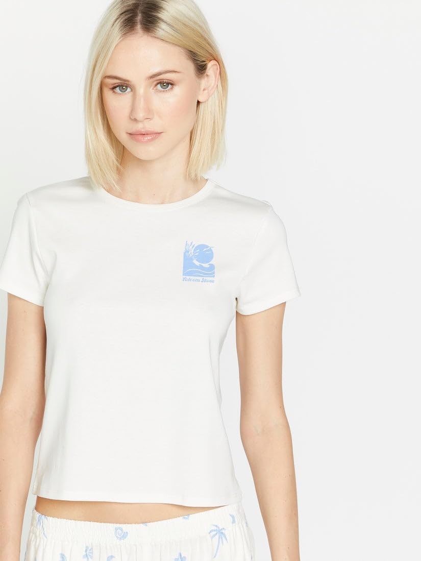 image:imageVolcom Womens Have a Clue Short Sleeve Tee Fitted TShirt with Striped Neck TapingStar White