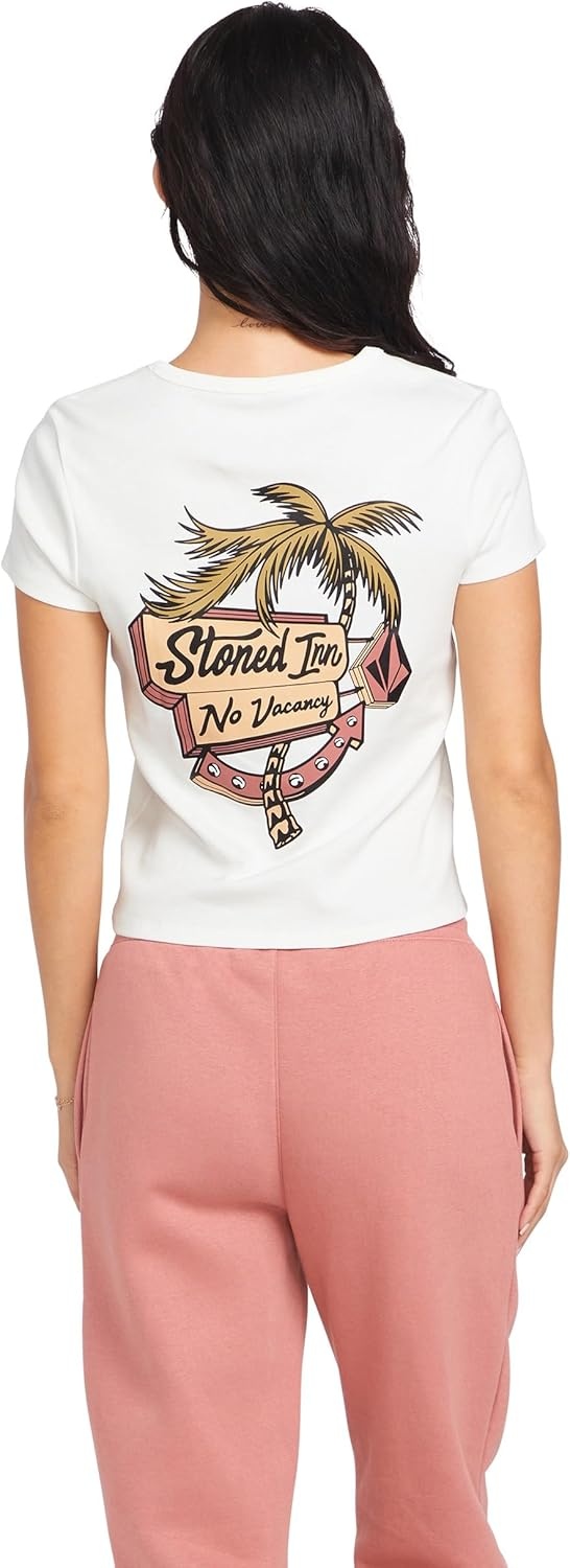 image:imageVolcom Womens Have a Clue Short Sleeve Tee Fitted TShirt with Striped Neck TapingStar White White