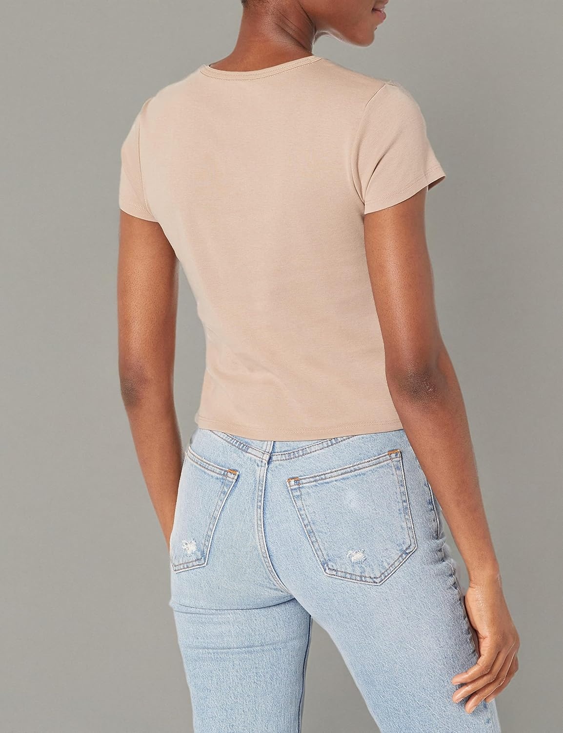 image:imageVolcom Womens Have a Clue Short Sleeve Tee Fitted TShirt with Striped Neck TapingTaupe