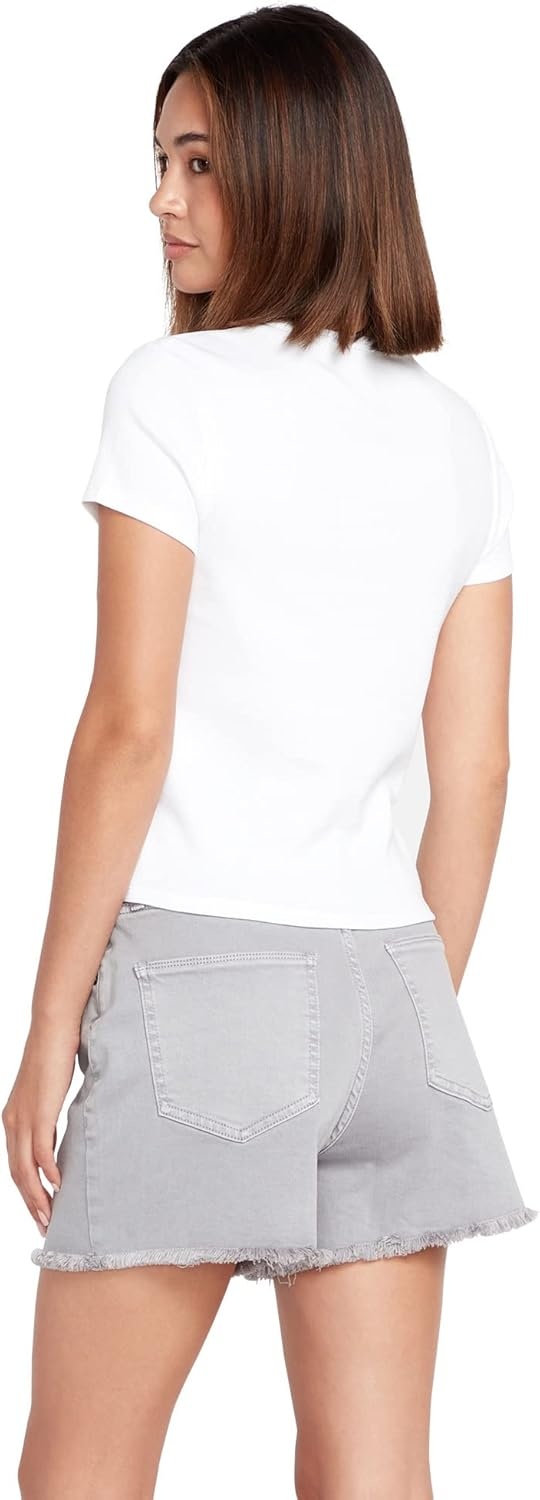 image:imageVolcom Womens Have a Clue Short Sleeve Tee Fitted TShirt with Striped Neck TapingWhite