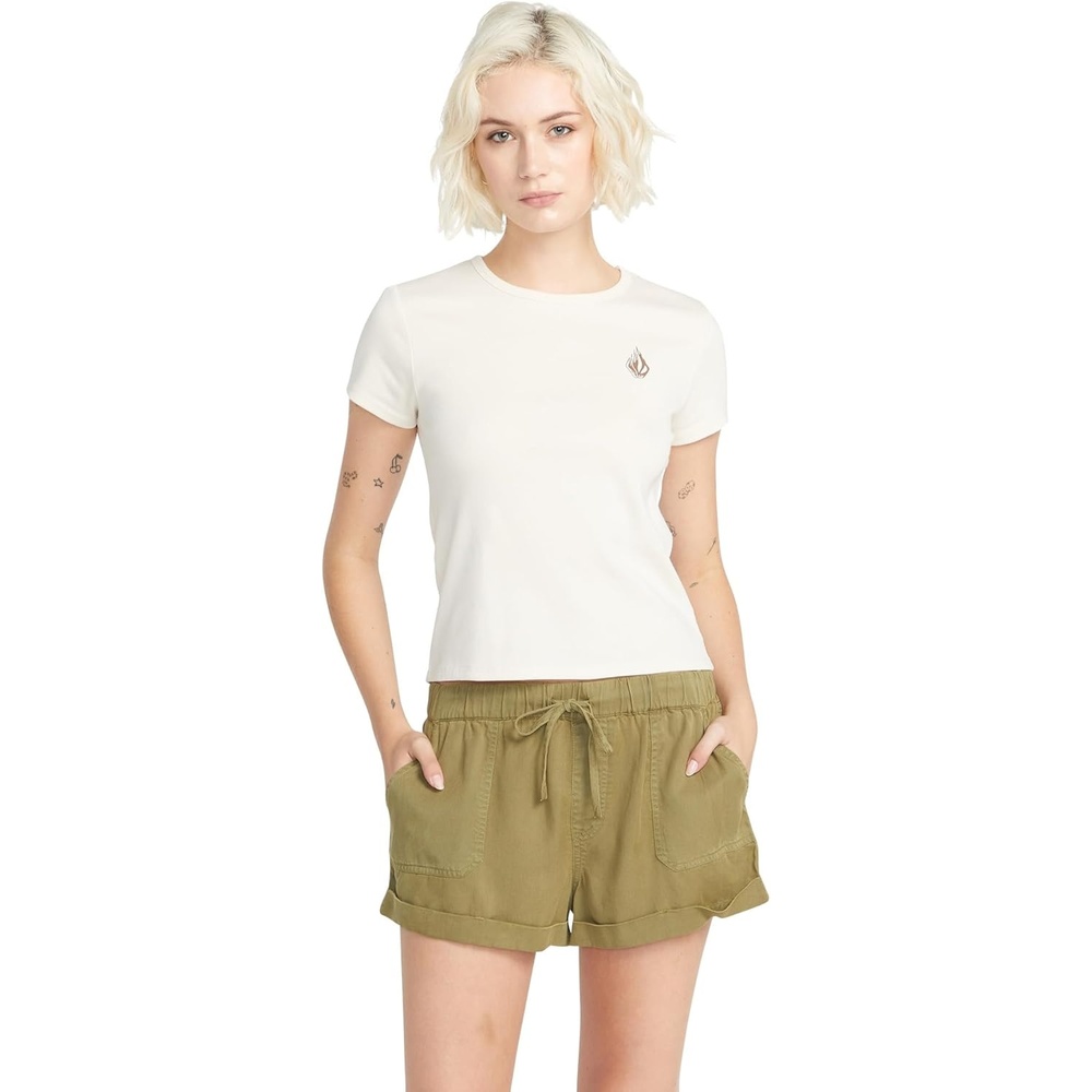 image:imageVolcom Womens Have a Clue Short Sleeve Tee Fitted TShirt with Striped Neck TapingCloud