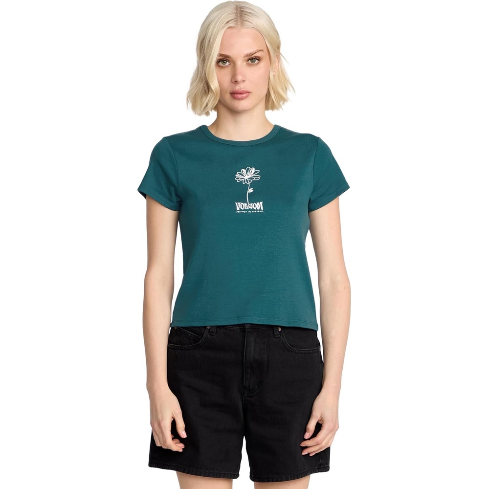 image:imageVolcom Womens Have a Clue Short Sleeve Tee Fitted TShirt with Striped Neck TapingEmerald Green