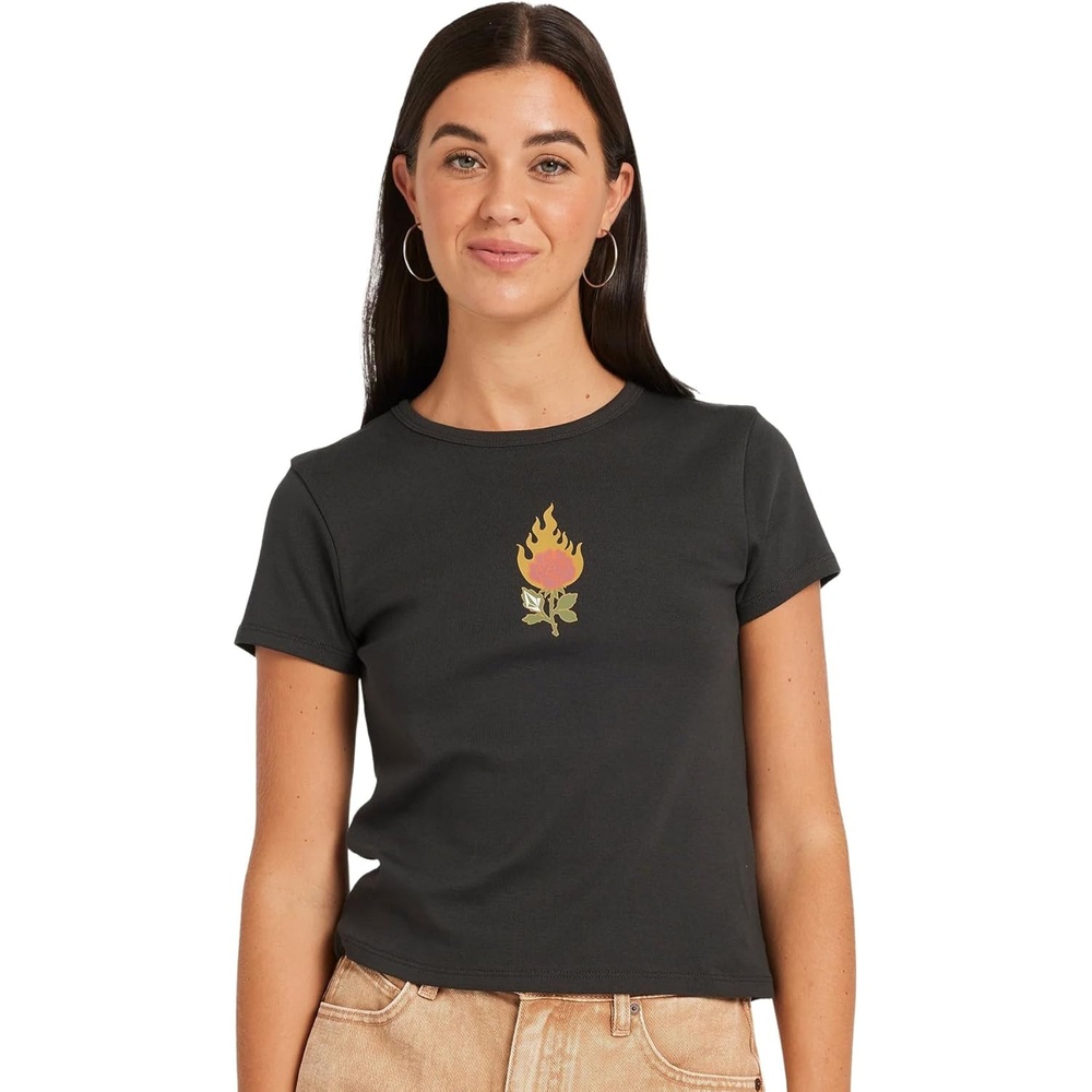 image:imageVolcom Womens Have a Clue Short Sleeve Tee Fitted TShirt with Striped Neck TapingLight Black