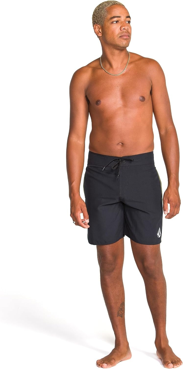 image:imageVolcom Mens 18 Boardshorts Stretch Swim Trunks with Drawstring Waist and Back Flap PocketLawton Black