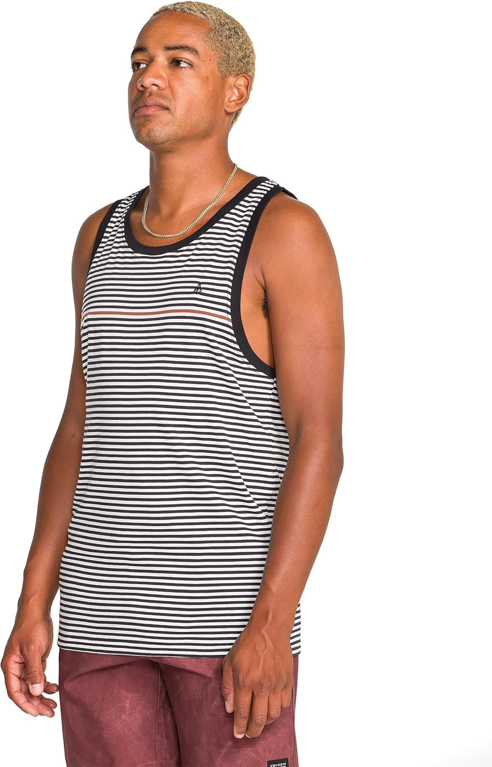 image:imageVolcom Mens Sylvan Striped Tank Top Soft Cotton Sleeveless Shirt with Yarndye Stripe PatternBlack White