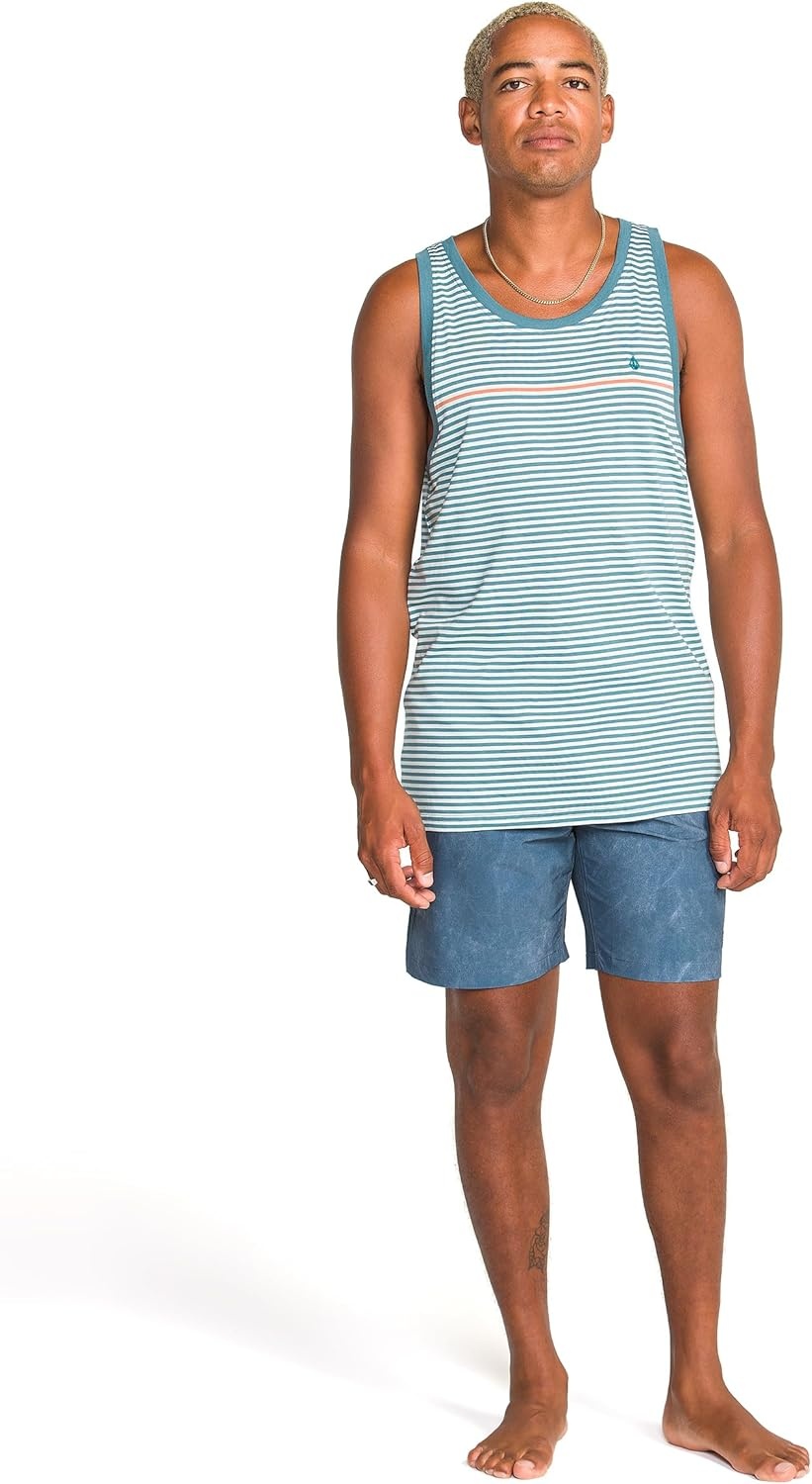 image:imageVolcom Mens Sylvan Striped Tank Top Soft Cotton Sleeveless Shirt with Yarndye Stripe PatternCrystal Blue