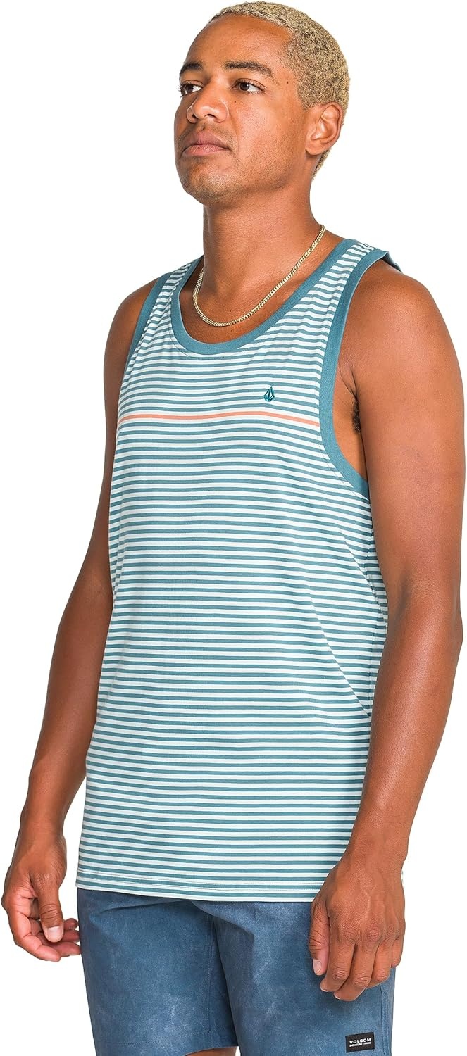 image:imageVolcom Mens Sylvan Striped Tank Top Soft Cotton Sleeveless Shirt with Yarndye Stripe PatternCrystal Blue