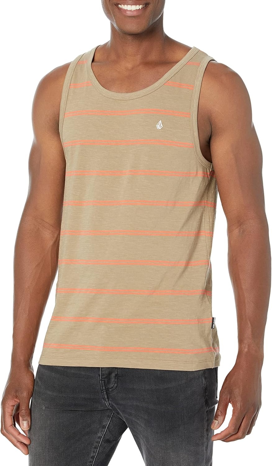 image:imageVolcom Mens Sylvan Striped Tank Top Soft Cotton Sleeveless Shirt with Yarndye Stripe PatternKhaki