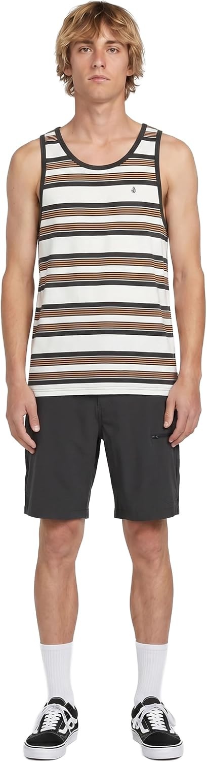 image:imageVolcom Mens Sylvan Striped Tank Top Soft Cotton Sleeveless Shirt with Yarndye Stripe PatternPatriotic