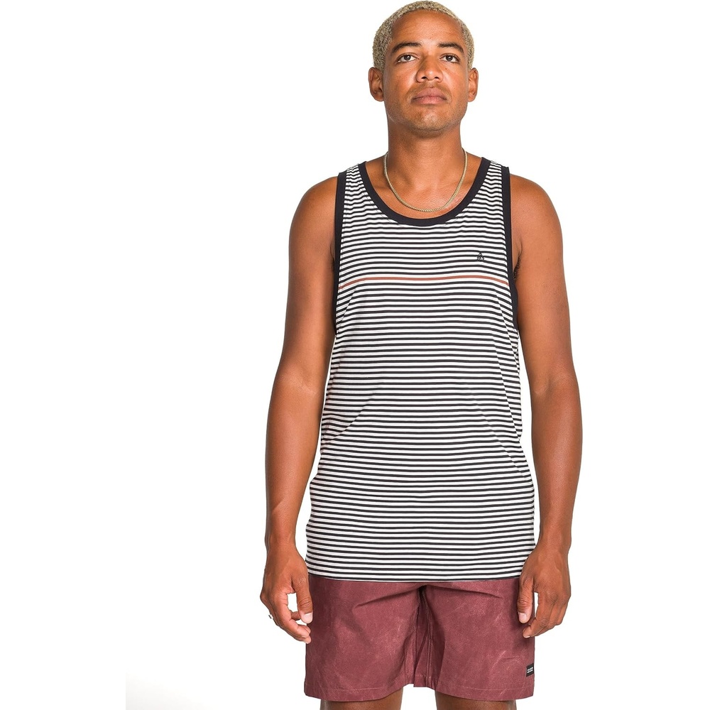 image:imageVolcom Mens Sylvan Striped Tank Top Soft Cotton Sleeveless Shirt with Yarndye Stripe PatternBlack White