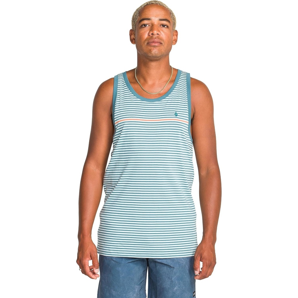 image:imageVolcom Mens Sylvan Striped Tank Top Soft Cotton Sleeveless Shirt with Yarndye Stripe PatternCrystal Blue