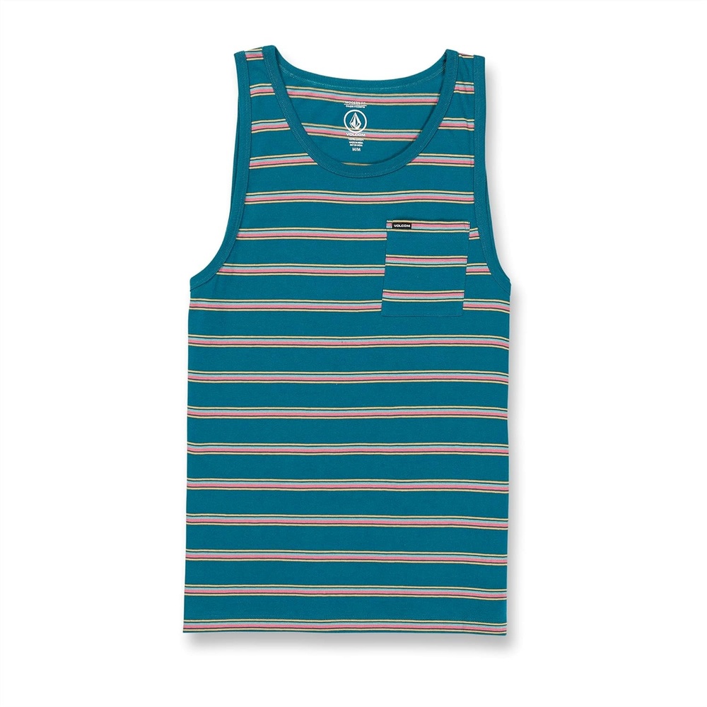 image:imageVolcom Mens Sylvan Striped Tank Top Soft Cotton Sleeveless Shirt with Yarndye Stripe PatternOcean Teal