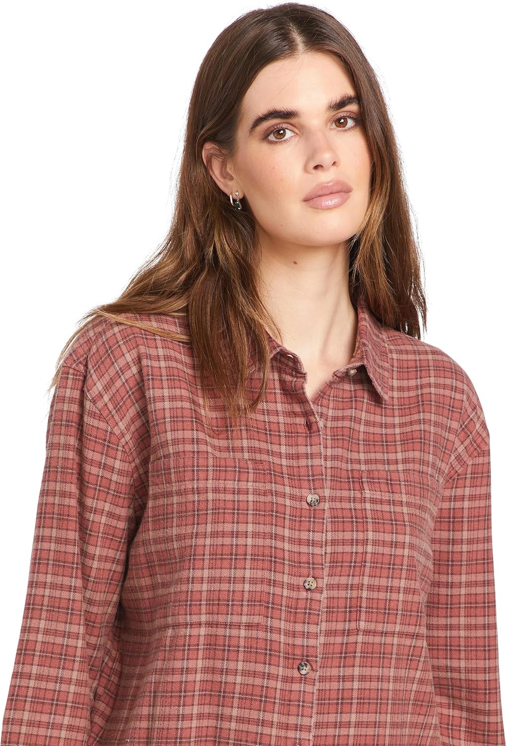 image:imageVolcom Womens Plaid to Meet U Long Sleeve Flannel ShirtChestnut Brown