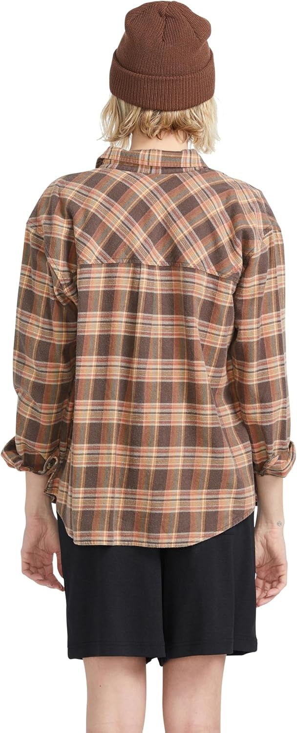 image:imageVolcom Womens Plaid to Meet U Long Sleeve Flannel ShirtVintage Brown