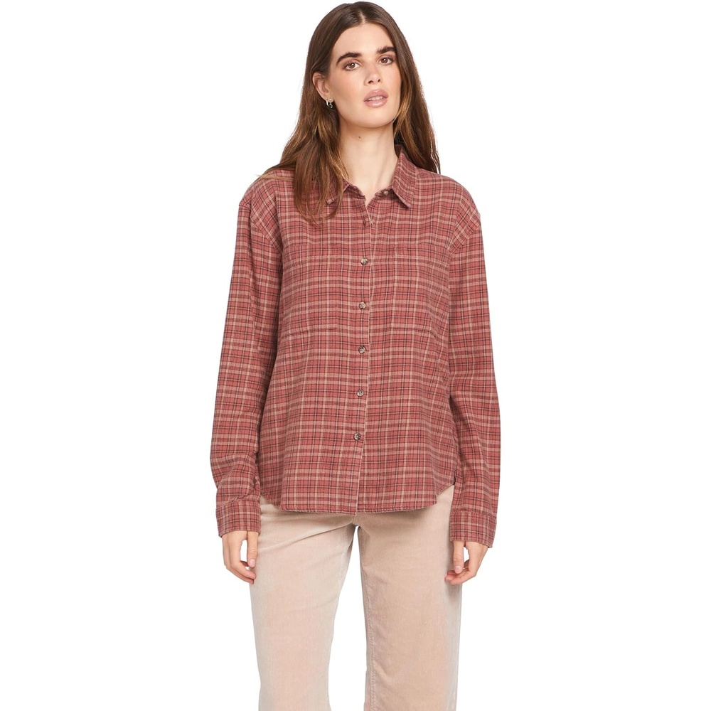 image:imageVolcom Womens Plaid to Meet U Long Sleeve Flannel ShirtChestnut Brown